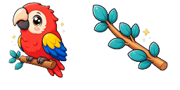 Cursor preview: Cute Macaw on Branch - 1 - cute-cursor.com