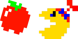 Cursor preview: Pixel Jr. Pac-Man and Apple - 1 - cute-cursor.com