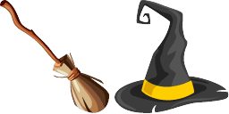 Cursor preview: Witch Broom & Hat - 51 - cute-cursor.com