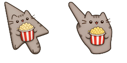 Cursor preview: Meme Cute Pusheen and a Popcorn Bucket - 55 - cute-cursor.com