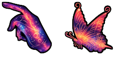 Cursor preview: Sunset Space Hand Butterfly - 66 - cute-cursor.com