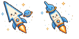Cursor preview: Cute Space Rocket and Planet Pixel - 1 - cute-cursor.com