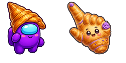 Cursor preview: Among Us Purple Character in a Croissant Hat - 1 - cute-cursor.com
