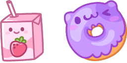 Cursor preview: Strawberry Milk and Donut - 1 - cute-cursor.com