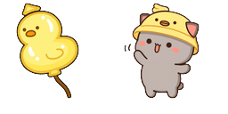 Cursor preview: Mochi Peach Cat Goma in Duck Hat and Duck Balloon - 66 - cute-cursor.com