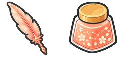 Cursor preview: Coral Blossom Quill Cursor - 1 - cute-cursor.com