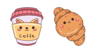Cursor preview: Kawaii Coffee and Croissant - 40 - cute-cursor.com