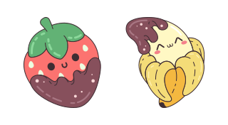 Cursor preview: Kawaii Banana with Strawberries - 38 - cute-cursor.com